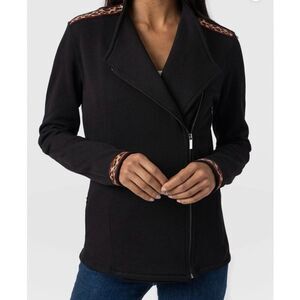 Saint & Sofia Cotton Biker Jacket size 18 Black Leopard Trim Full Zip